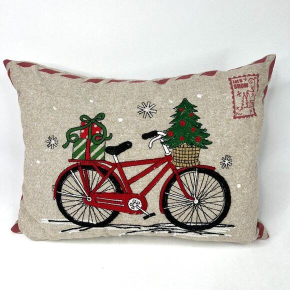 Christmas Stamp Bicycle Throw Pillow - Picture 1 of 6